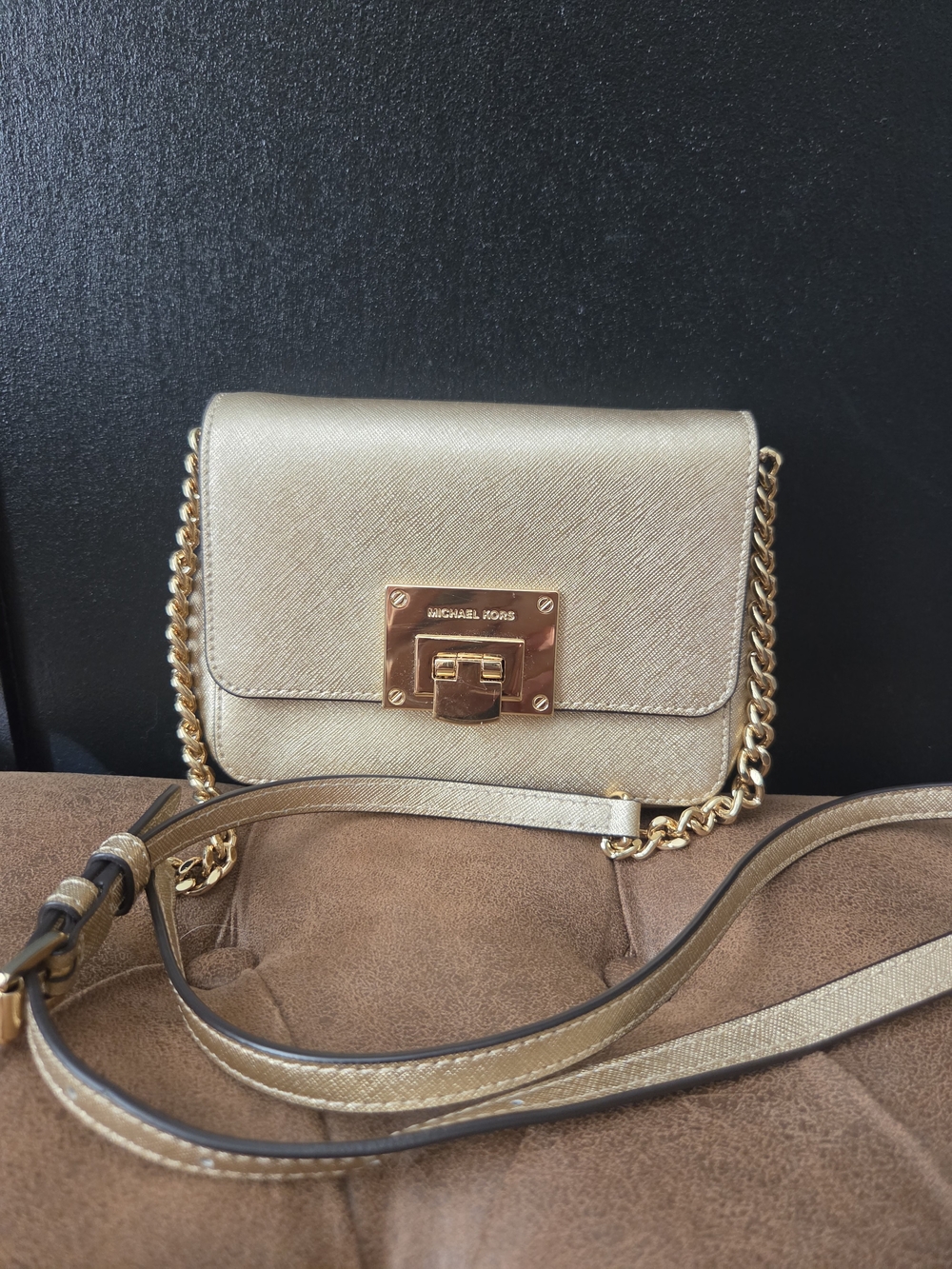 Michael Kors Metallic Gold Saffiano Crossbody